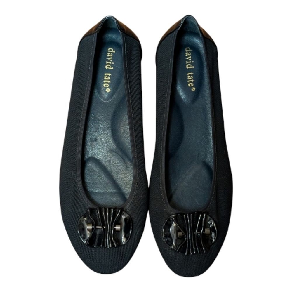 David Tate Black Knit Ballet Flats with Patent Ornament size 11W cushioned
